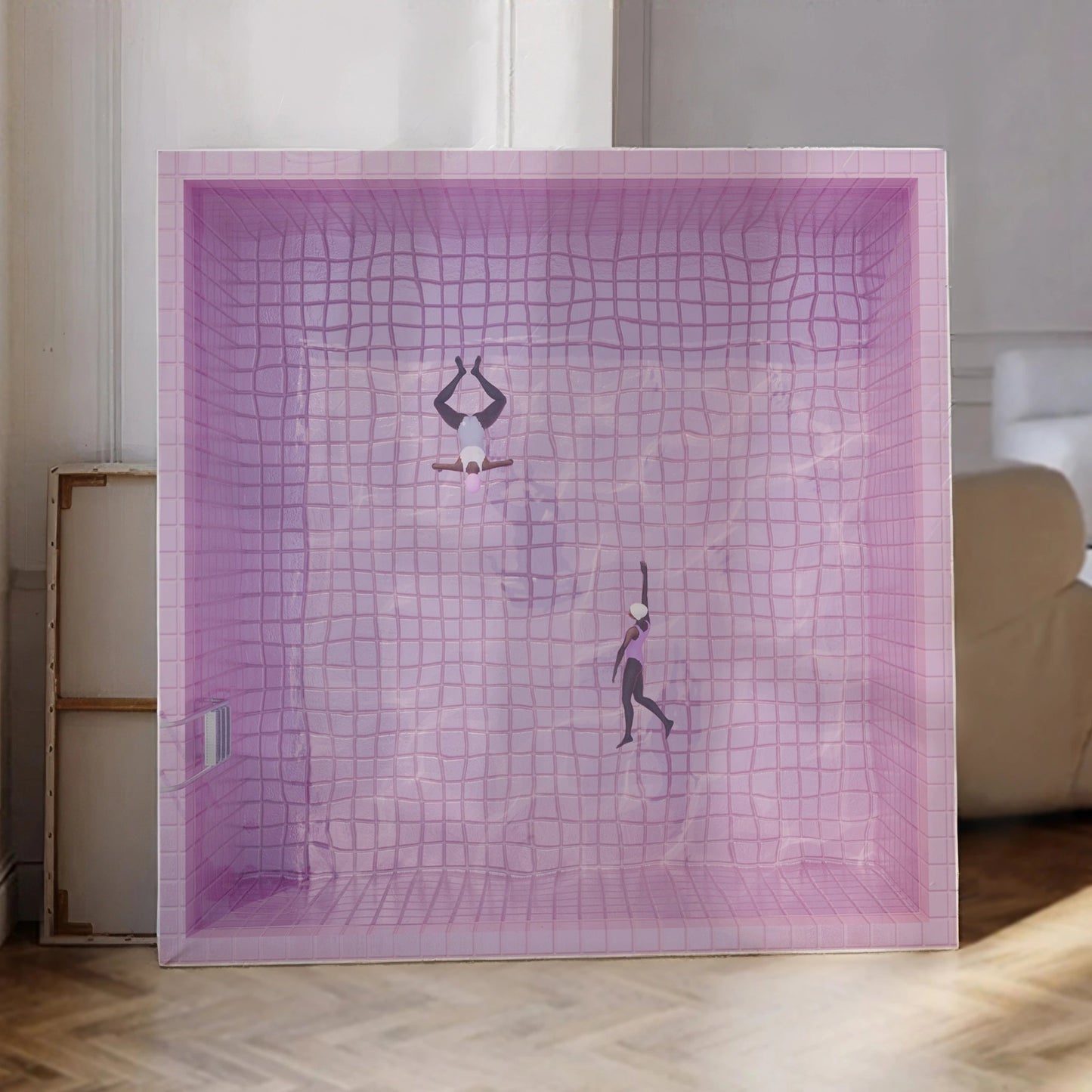 2 girls in pink pool - Mooon Gallery