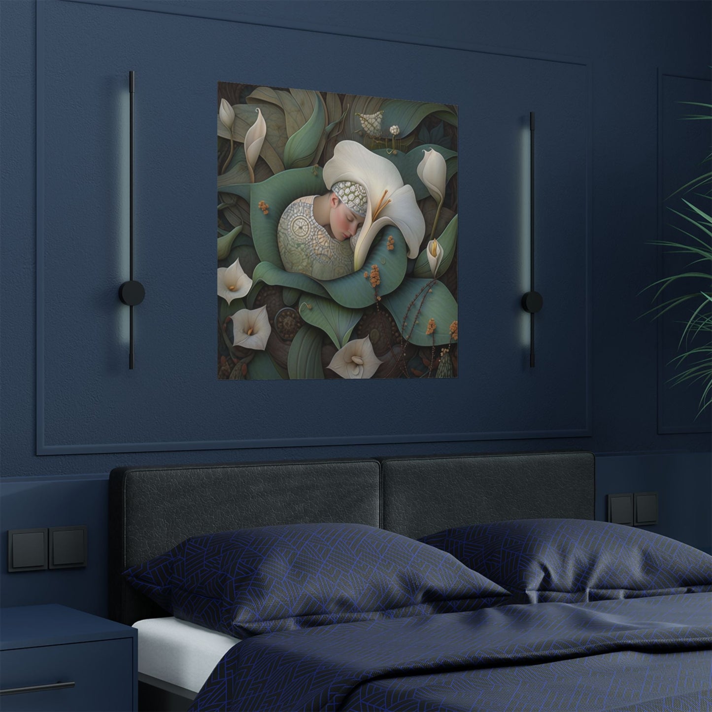 Dreamy Floral Satin Poster - Serene Sleep Scene - 300gsm Art Print - Mooon Gallery