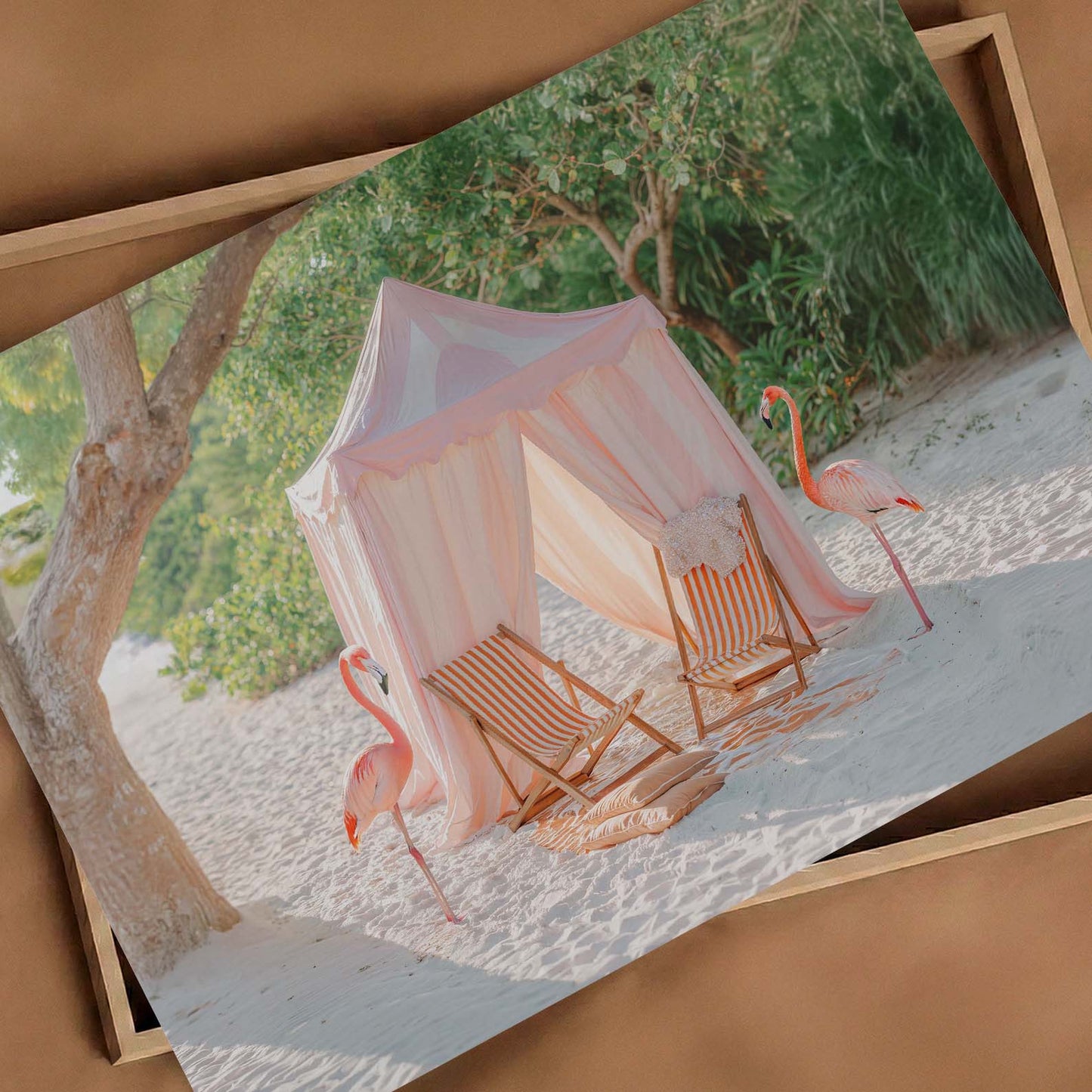 Beach Flamingos, Horizontal, Art Print