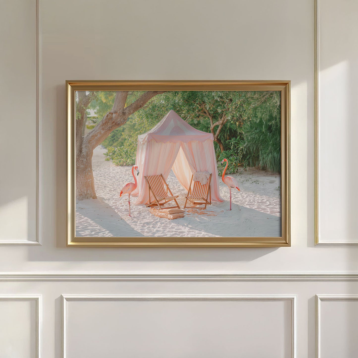 Beach Flamingos, Horizontal, Art Print