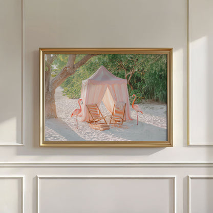 Beach Flamingos, Horizontal, Art Print