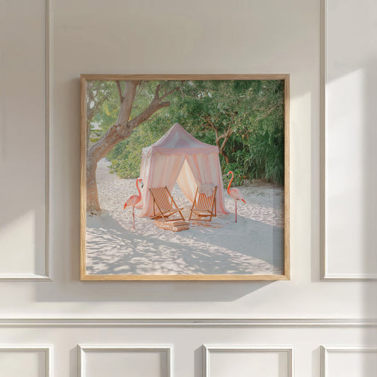 Beach Flamingos, Square, Wall Art