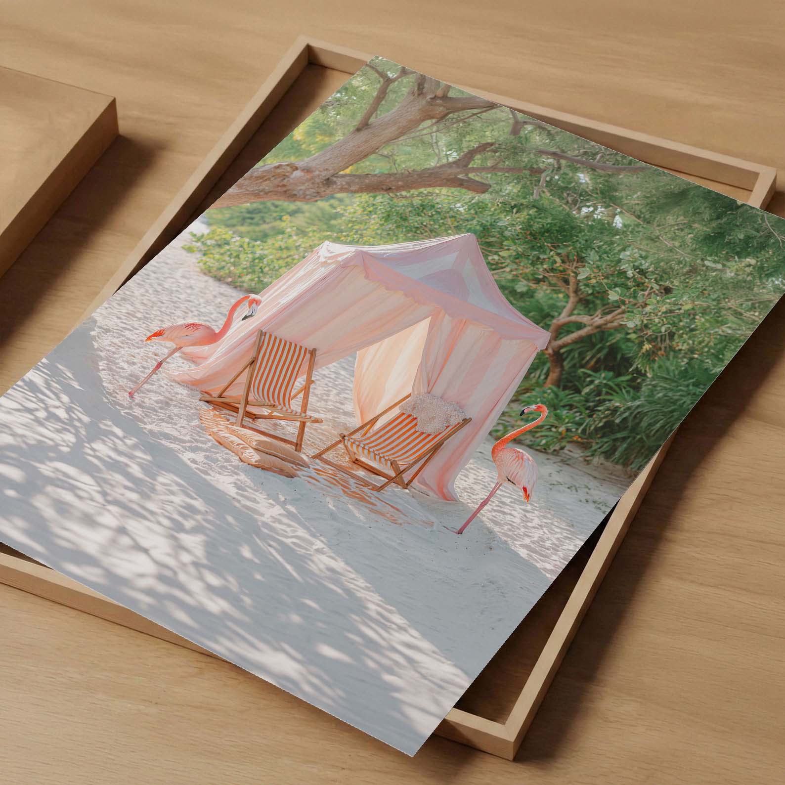 Beach Flamingos, Vertical, Art Print