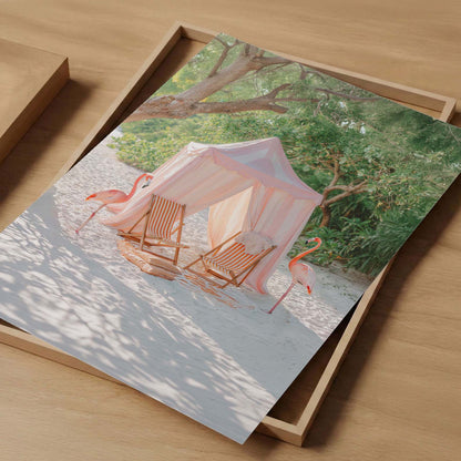 Beach Flamingos, Vertical, Art Print