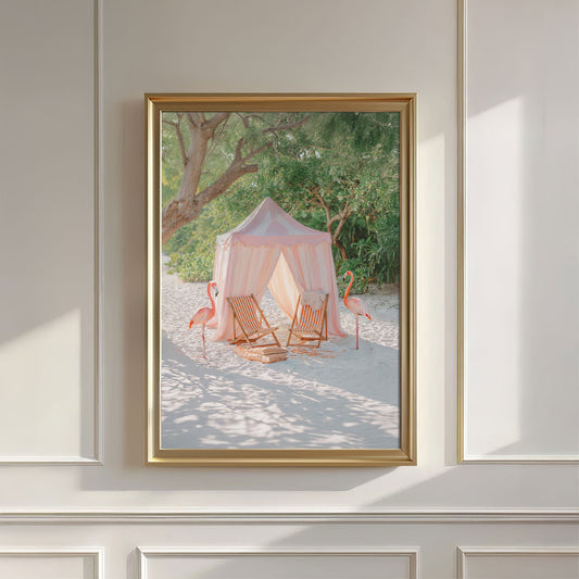 Beach Flamingos, Vertical, Wall Art