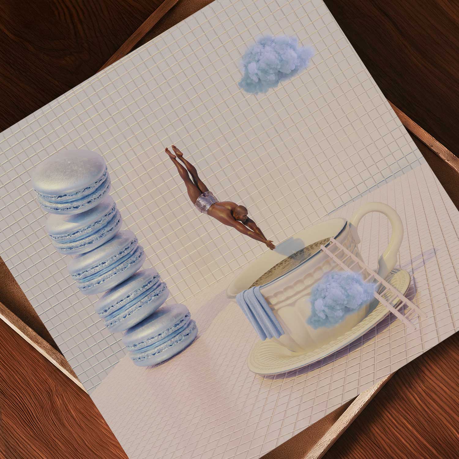Blue Cloud Dive, Square, Art Print