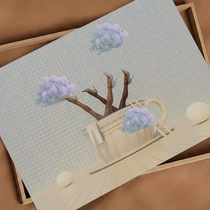 Blue Poppy Cloud Latte, Horizontal, Art Print