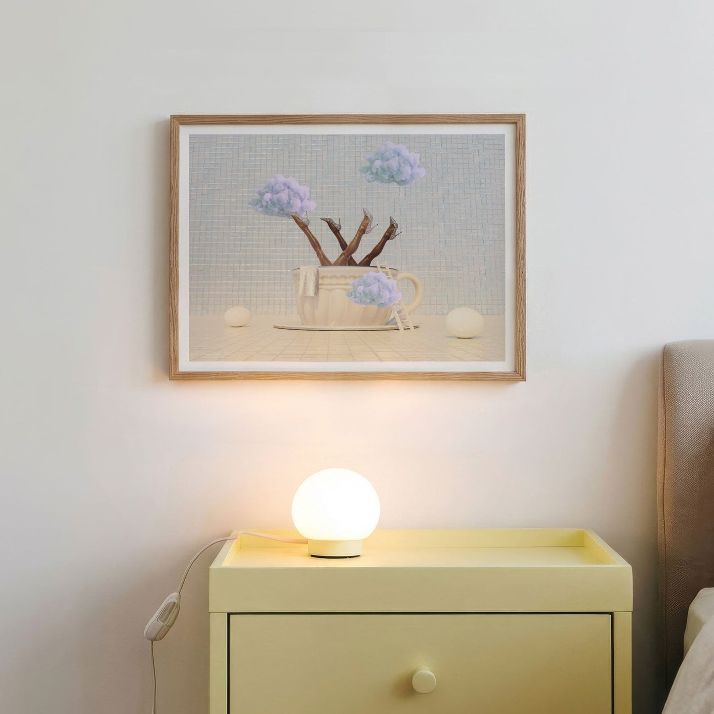 Blue Poppy Cloud Latte, Horizontal, Framed Art