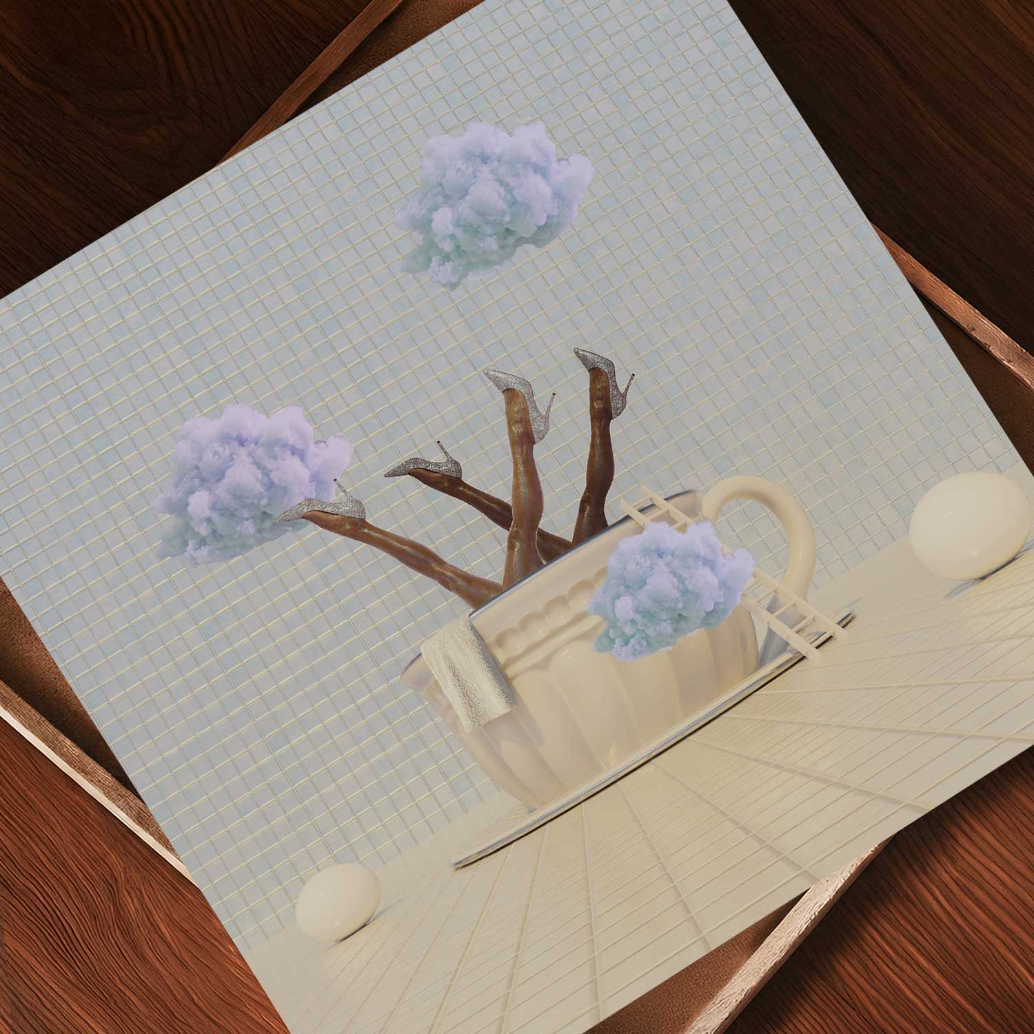 Blue Poppy Cloud Latte, Square, Art Print
