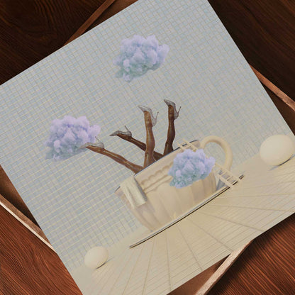 Blue Poppy Cloud Latte, Square, Art Print