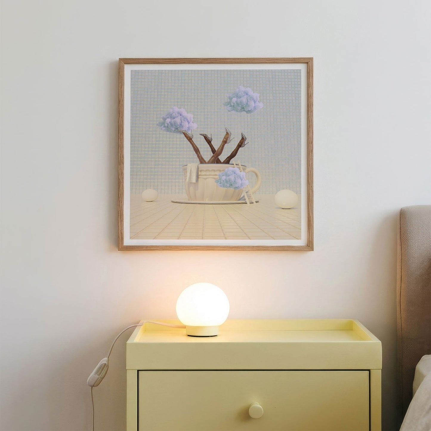 Blue Poppy Cloud Latte, Square, Framed Art