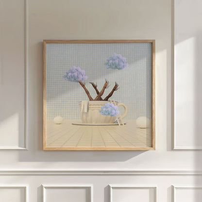 Blue Poppy Cloud Latte, Square, Wall Art