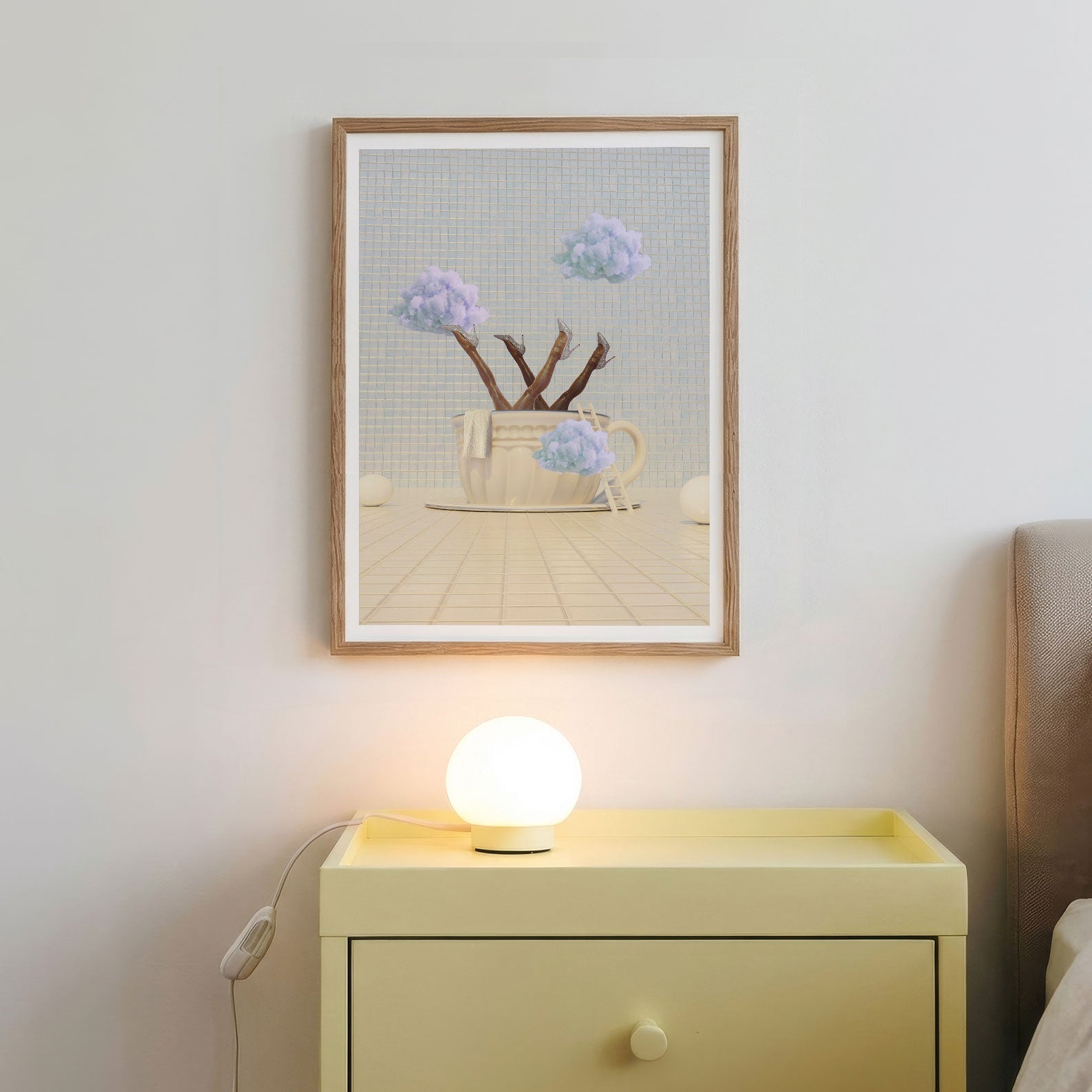 Blue Poppy Cloud Latte, Vertical, Framed Art