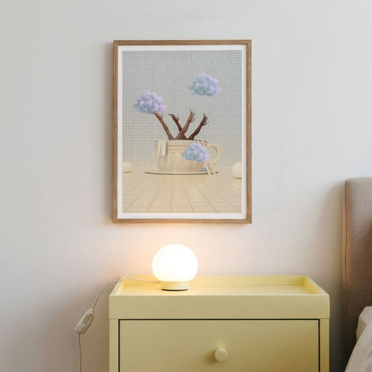 Blue Poppy Cloud Latte, Vertical, Framed Art