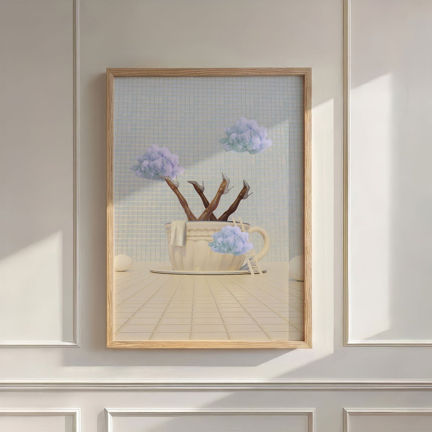 Blue Poppy Cloud Latte, Vertical, Wall Art