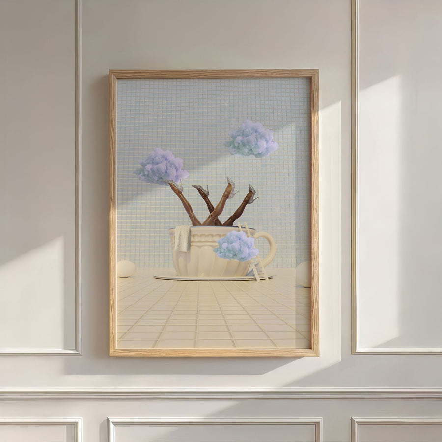 Blue Poppy Cloud Latte, Vertical, Wall Art
