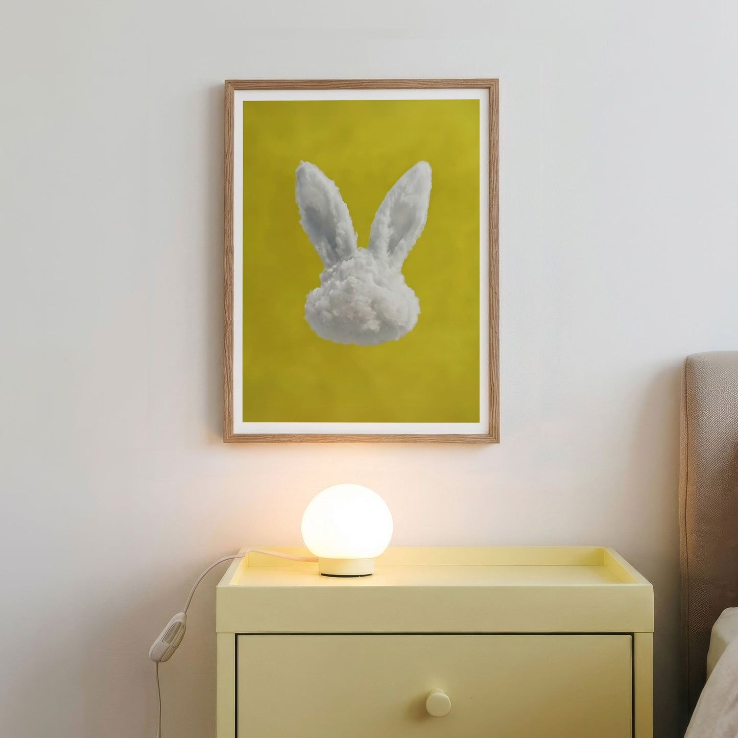 Framed Wall Art Of Bunny Cloud · Mustard Yellow, Vertical