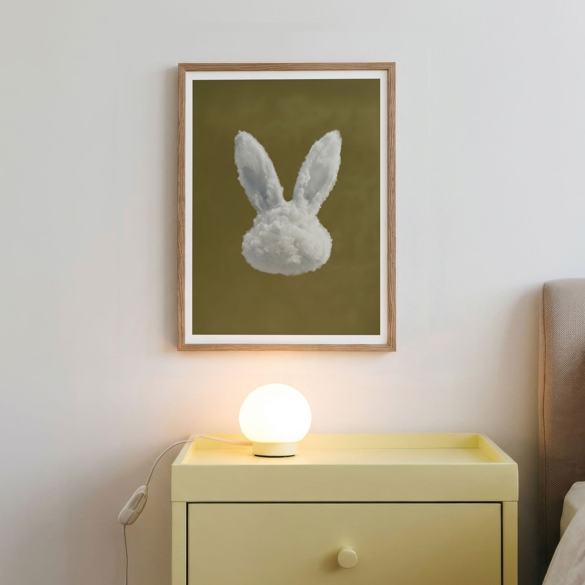 Framed Wall Art Of Bunny Cloud · Olive Green, Vertical