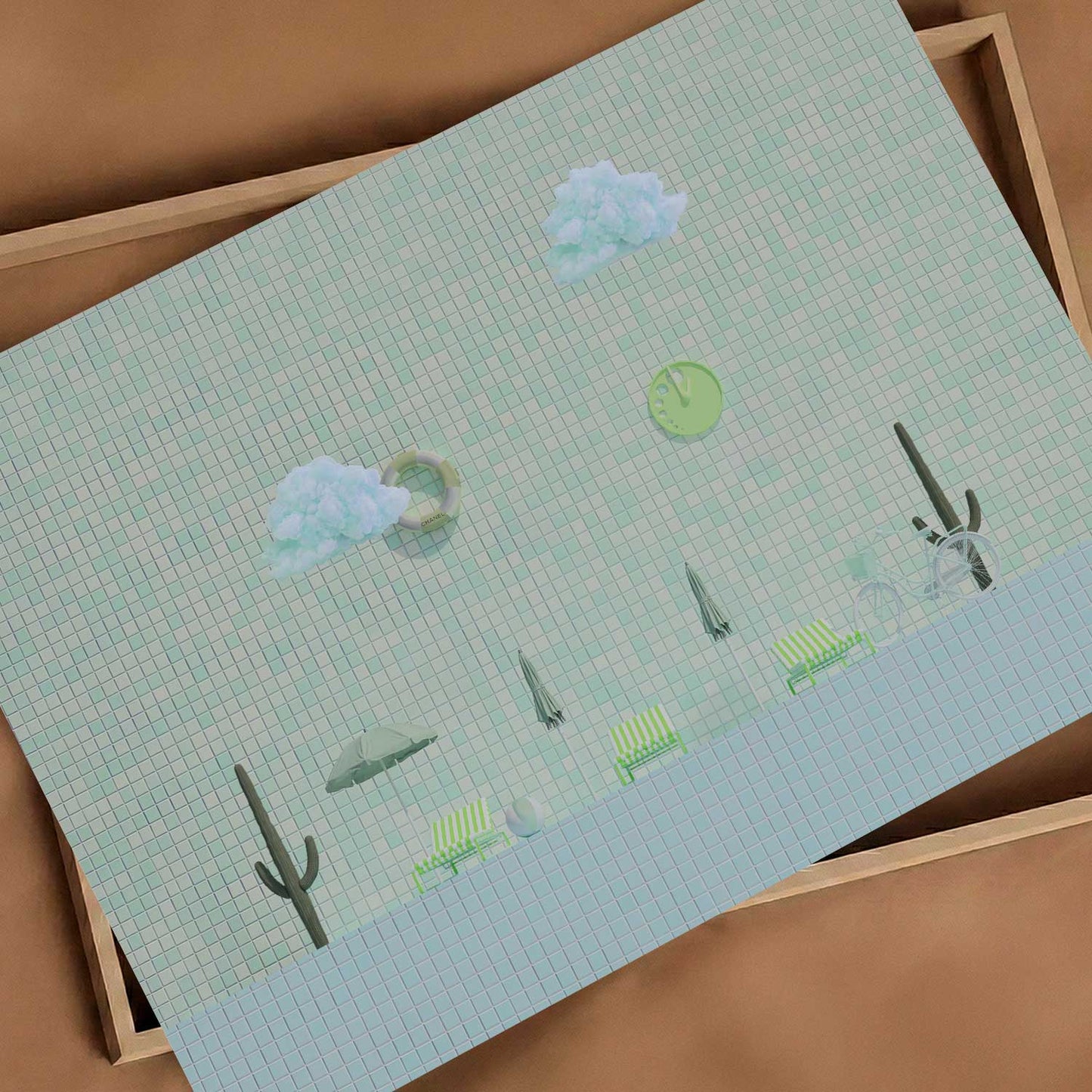 Cactus Poolside, Horizontal, Art Print