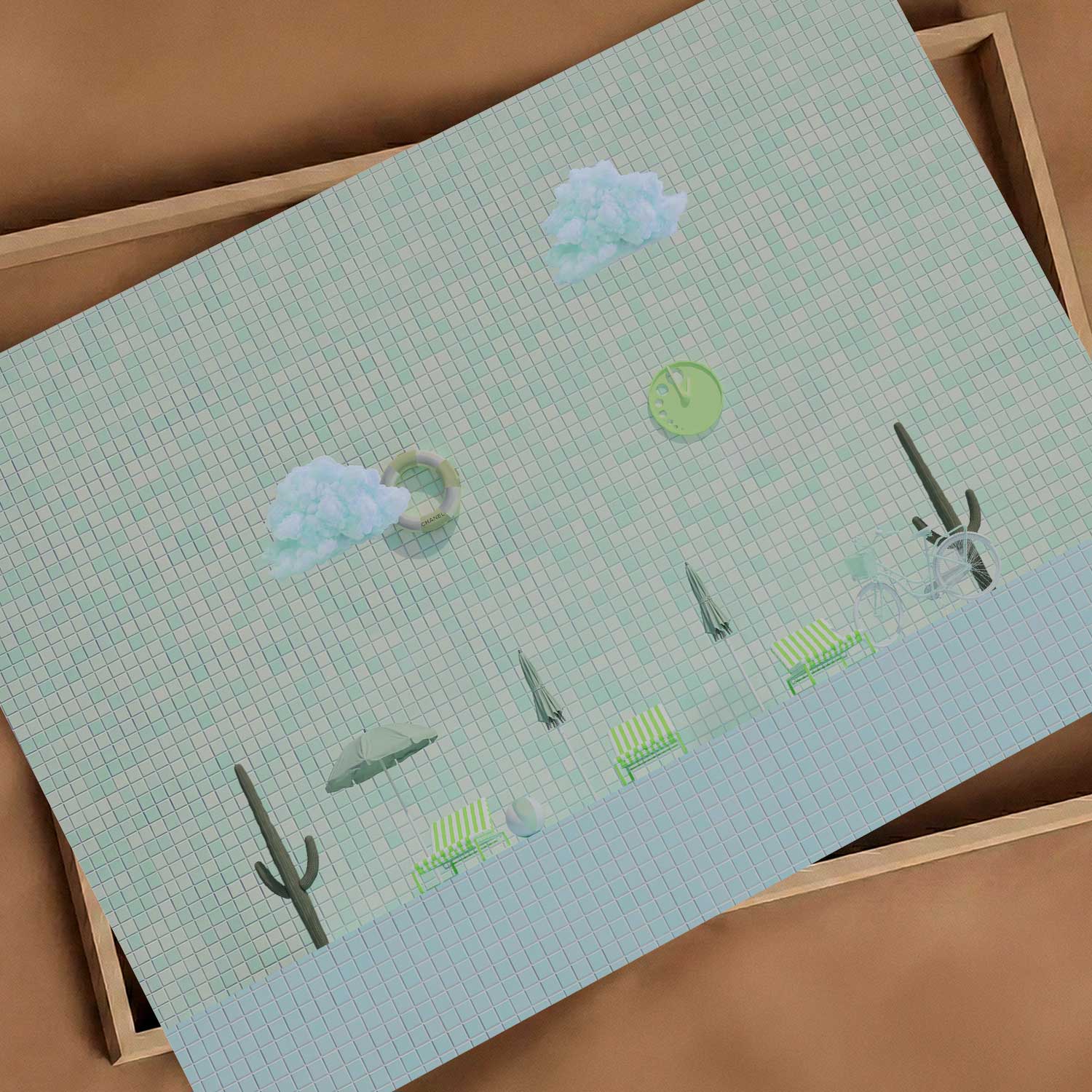 Cactus Poolside, Horizontal, Art Print