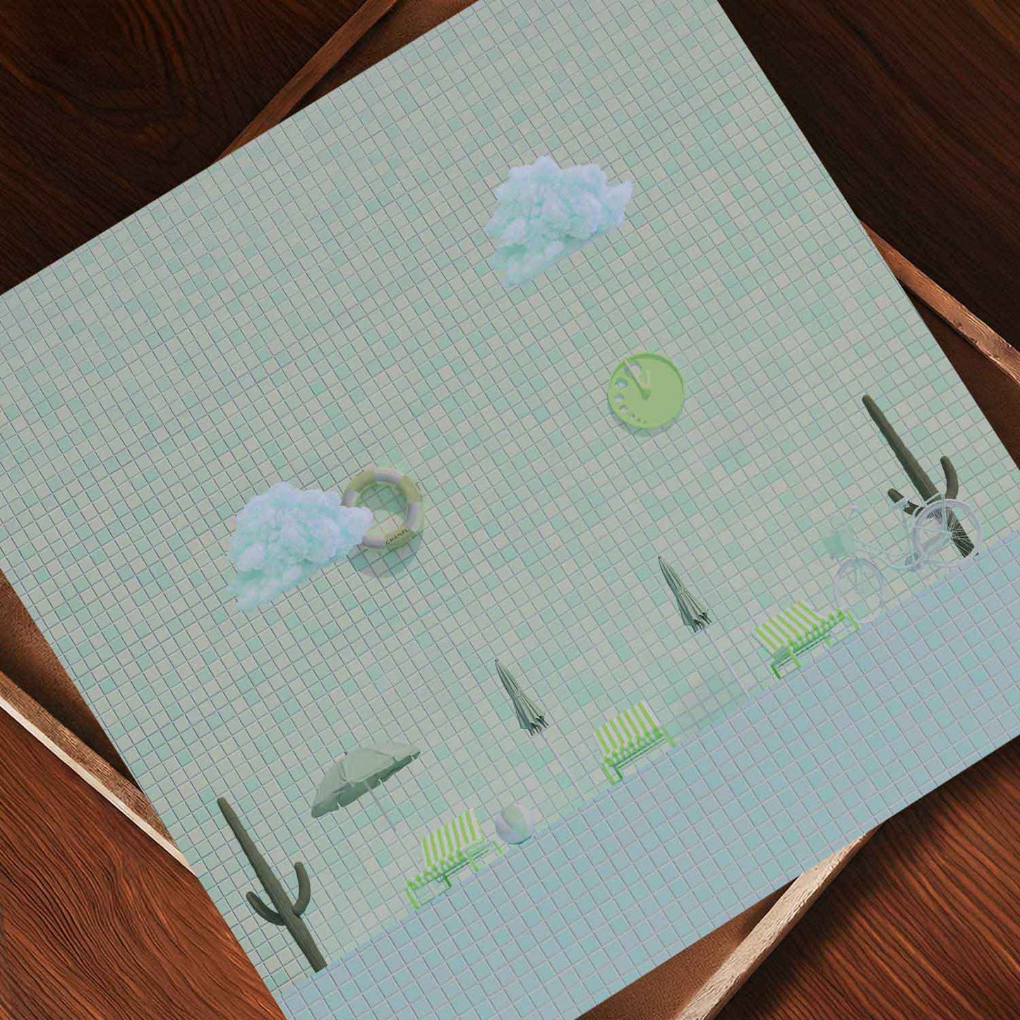 Cactus Poolside, Square, Art Print