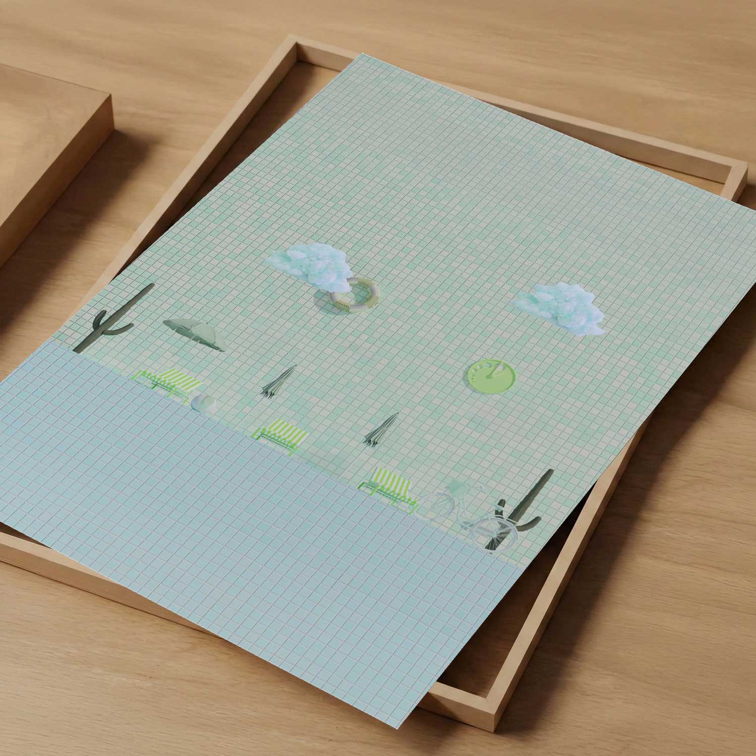 Cactus Poolside, Vertical, Art Print