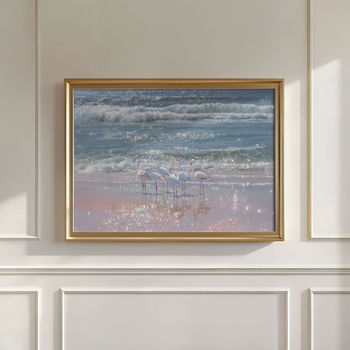 Coastal Flamingos, Horizontal, Wall Art