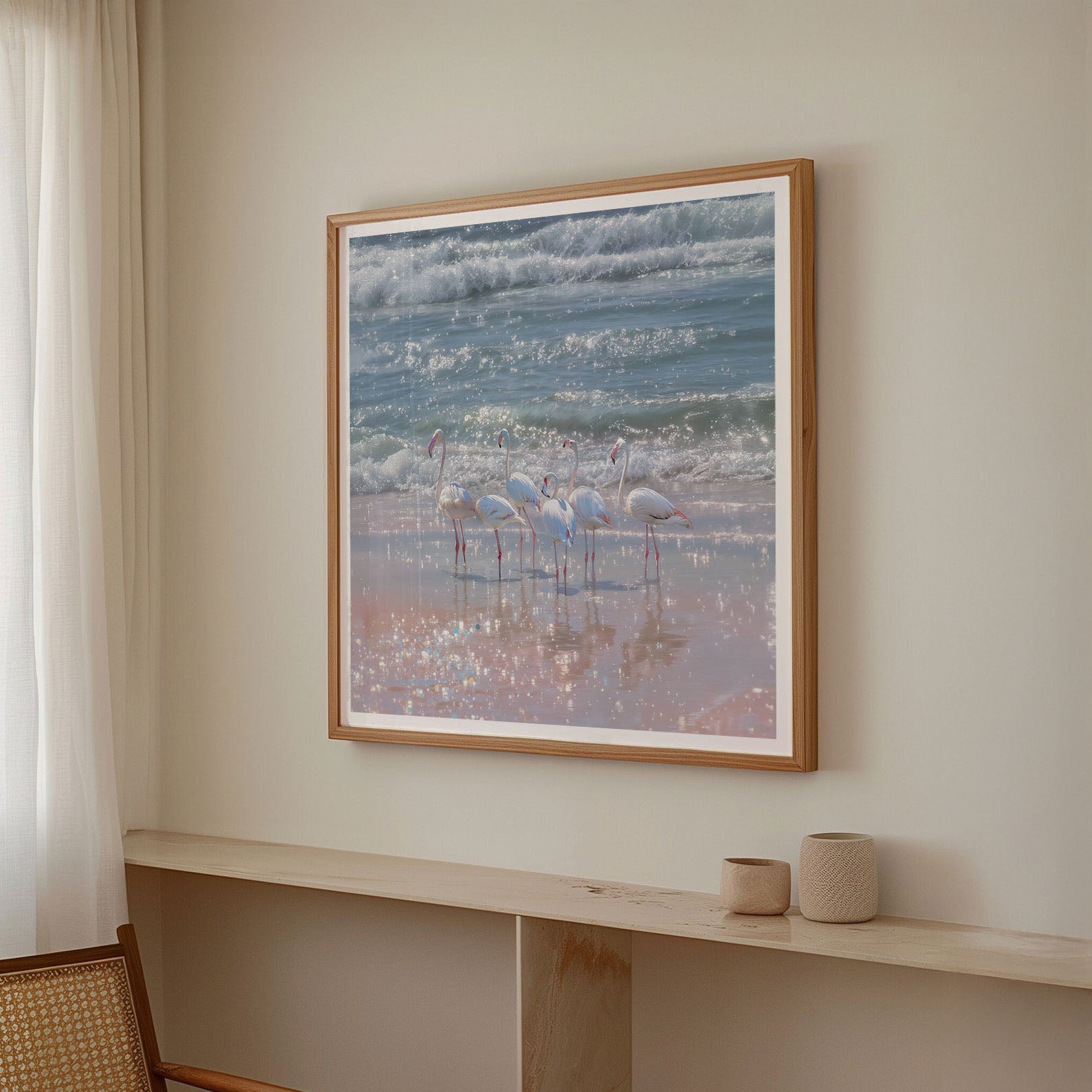 Coastal Flamingos, Square, Framed Art