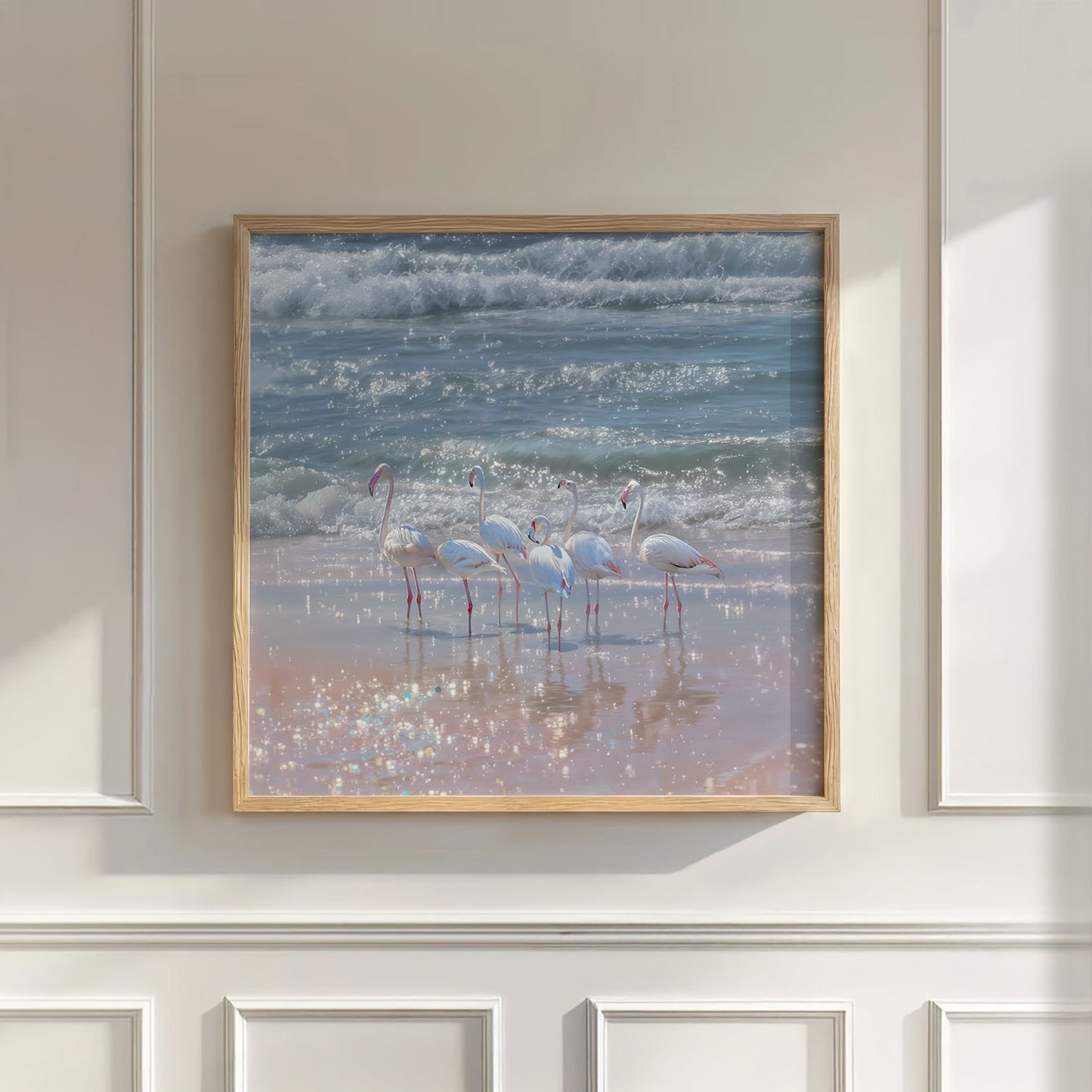 Coastal Flamingos, Square, Wall Art