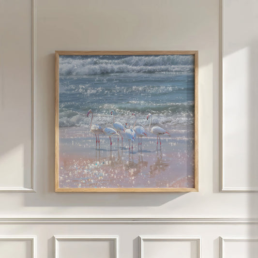 Coastal Flamingos, Square, Wall Art