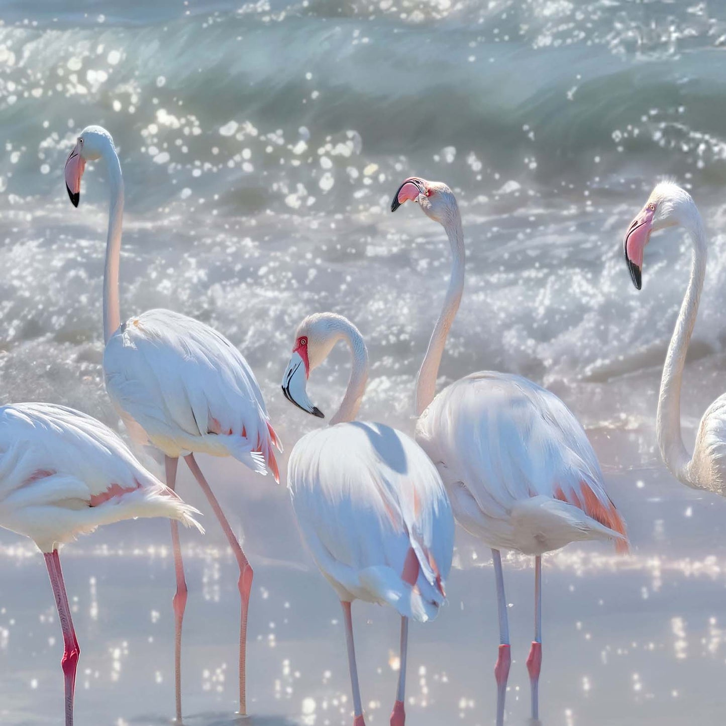 Extreme Close Up Detail Of Coastal Flamingos