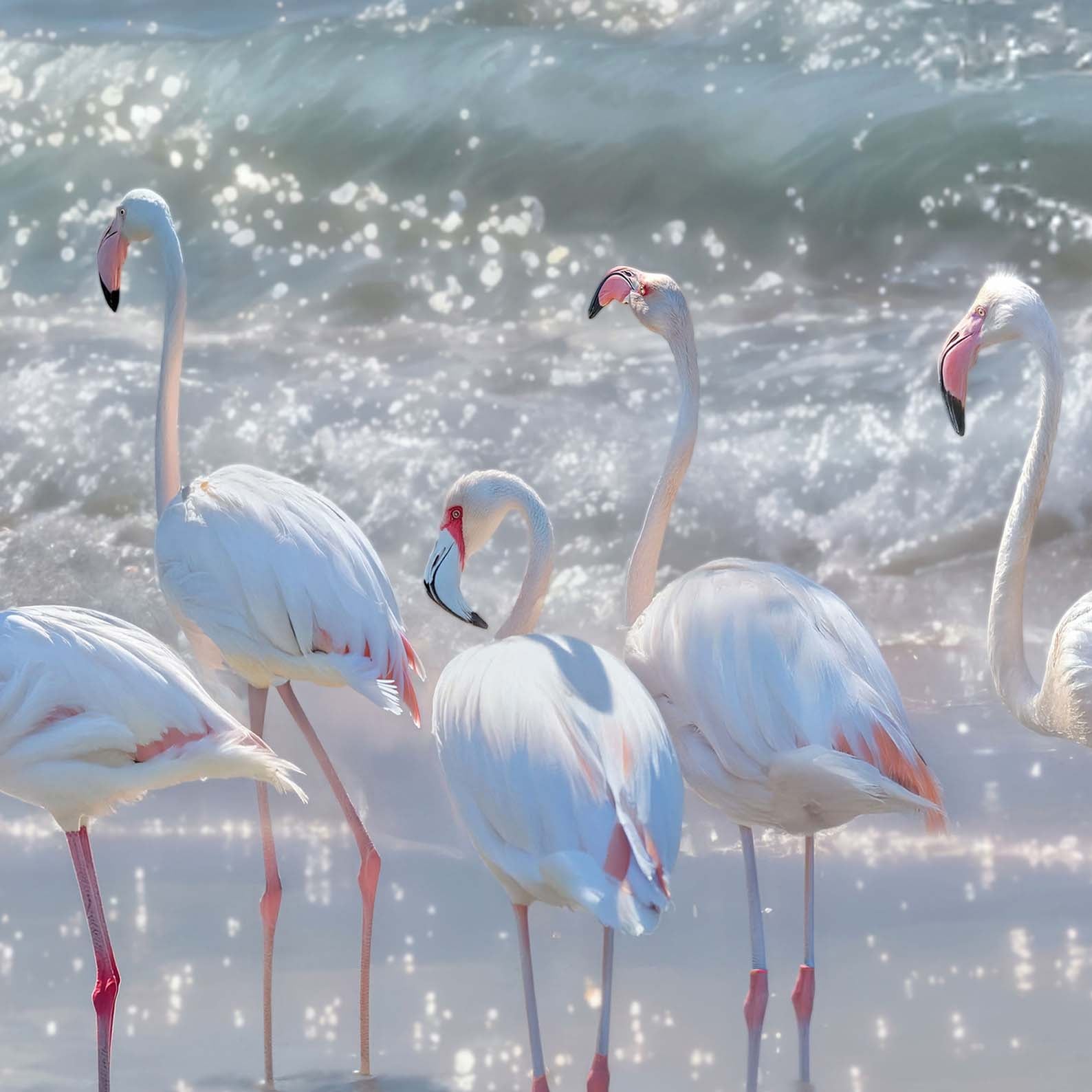 Extreme Close Up Detail Of Coastal Flamingos