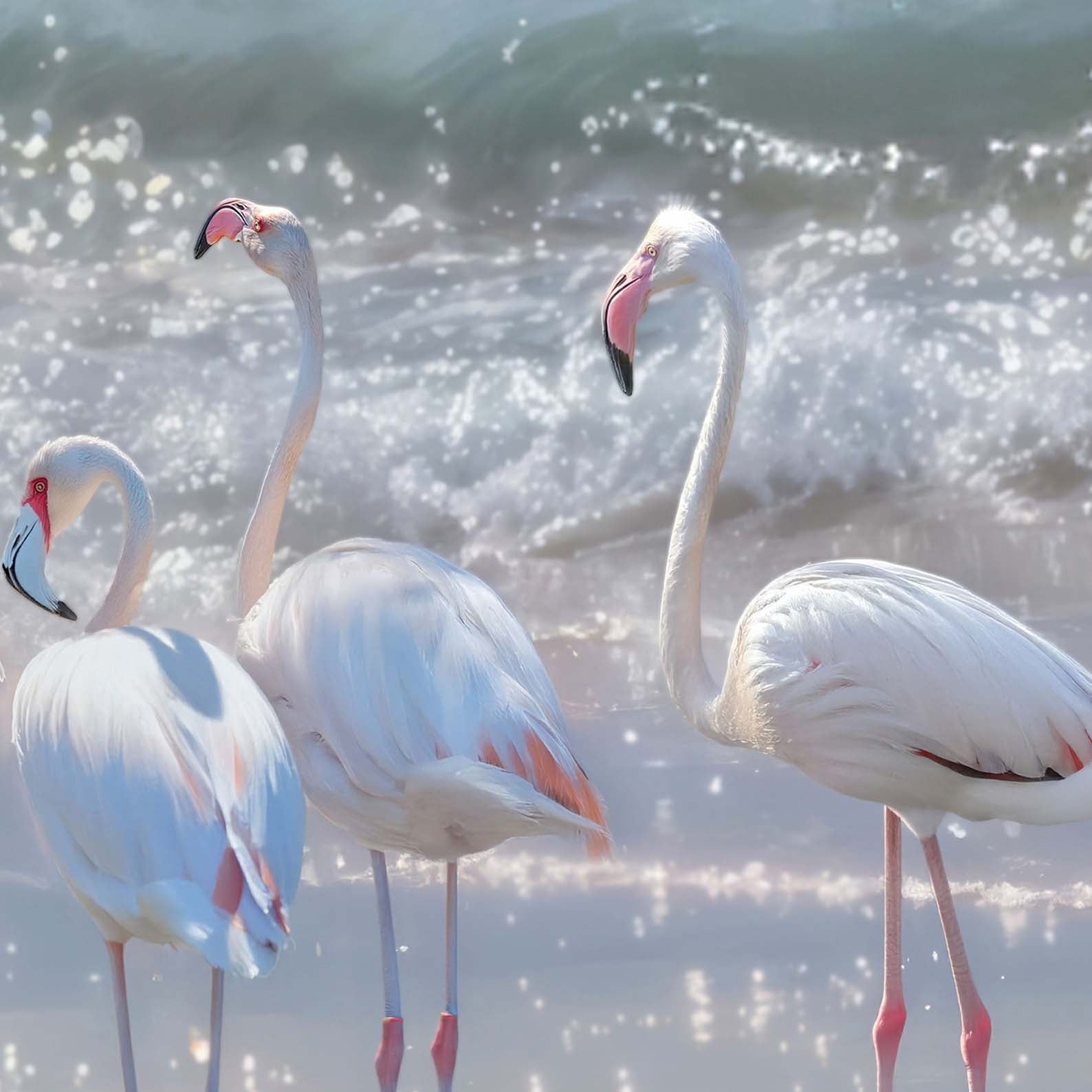 High Definition Print Quality Detail Of Coastal Flamingos