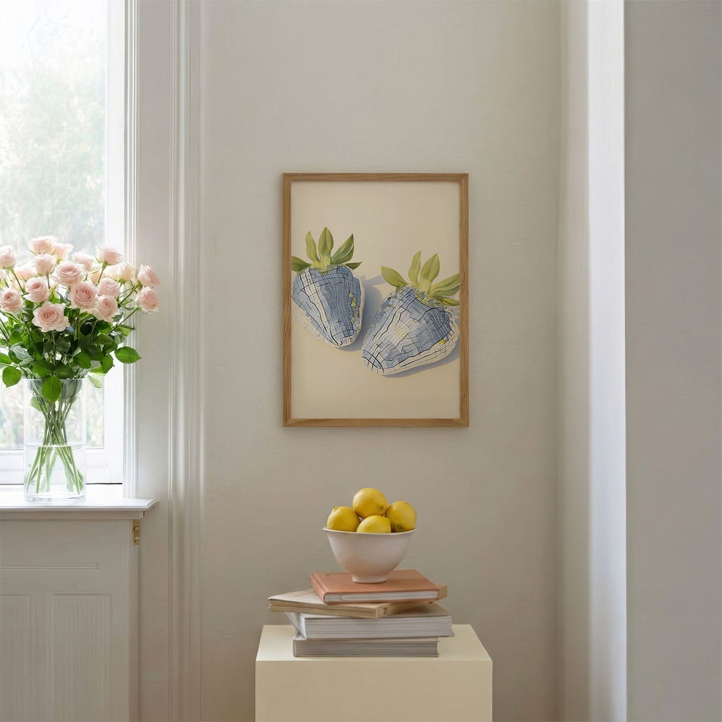 Disco Strawberries, Vertical, Framed Art