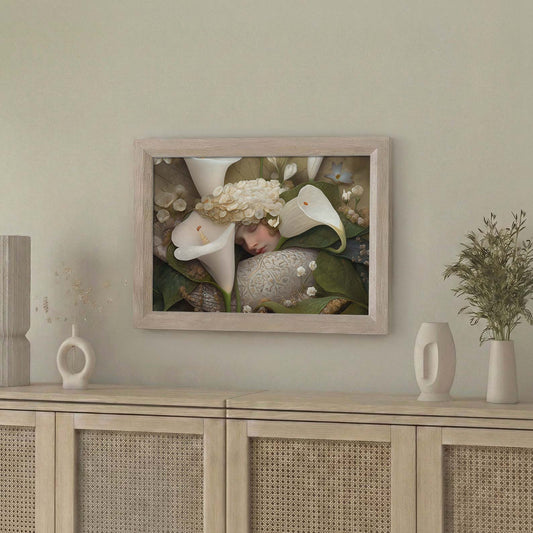 Framed Wall Art Of Dreaming Forest Nymph In Floral Bloom I, Horizontal