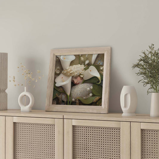Framed Wall Art Of Dreaming Forest Nymph In Floral Bloom I, Square