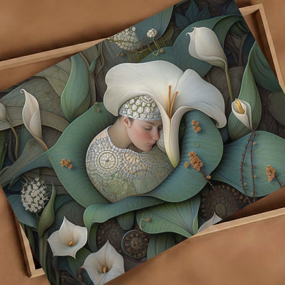 Art Print Showcase Of Dreaming Forest Nymph In Floral Bloom II, Horizontal