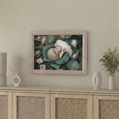 Framed Wall Art Of Dreaming Forest Nymph In Floral Bloom II, Horizontal