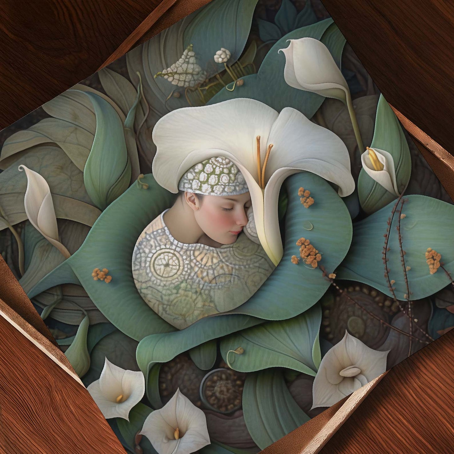 Art Print Showcase Of Dreaming Forest Nymph In Floral Bloom II, Square