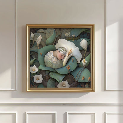 Dreaming Forest Nymph In Floral Bloom II, Wall Art, Square