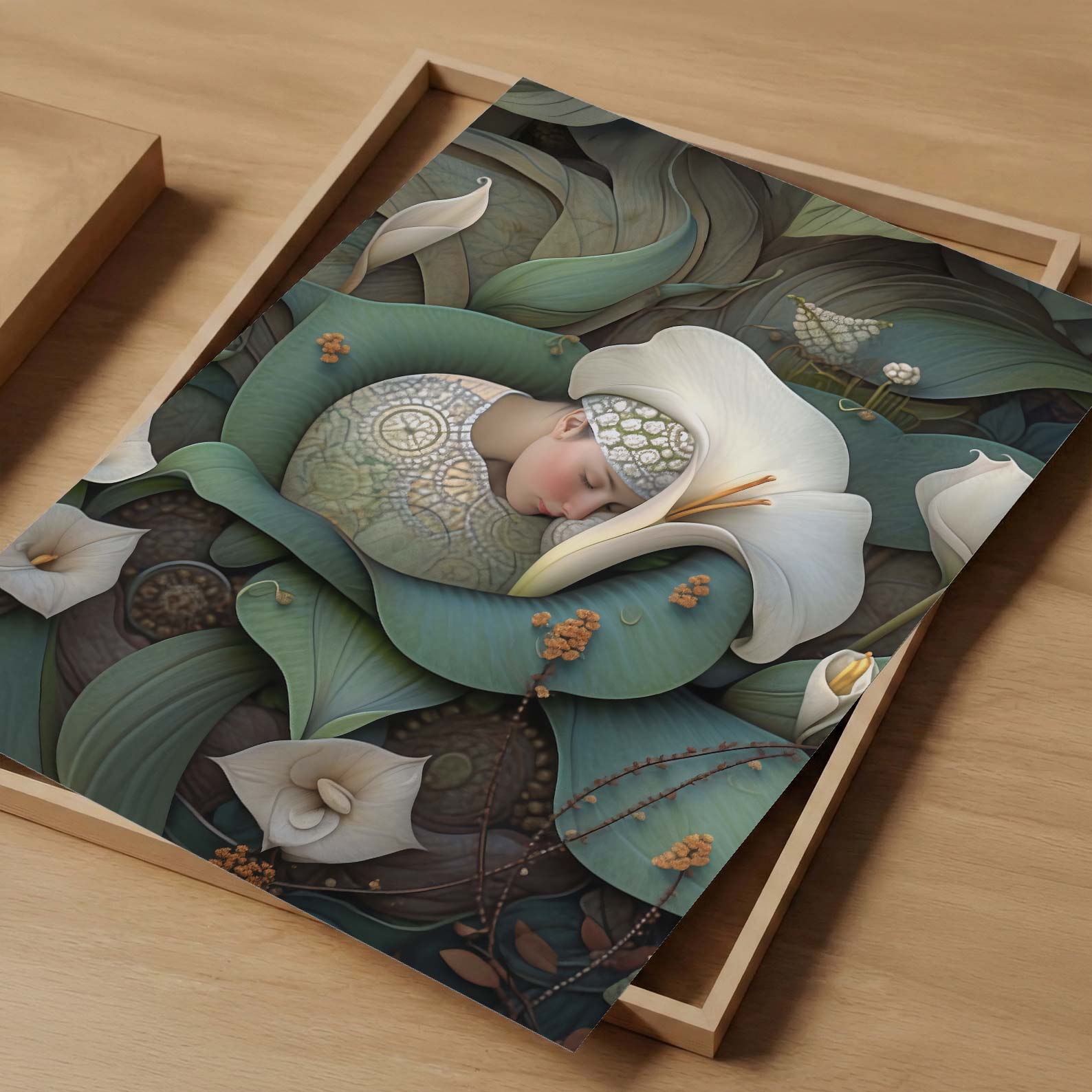 Art Print Showcase Of Dreaming Forest Nymph In Floral Bloom II, Vertical