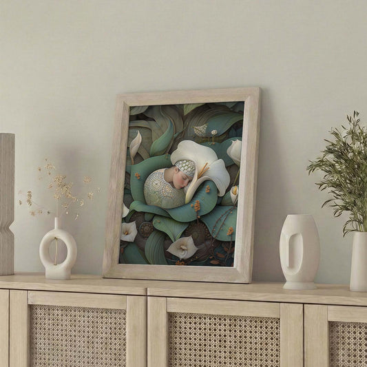 Framed Wall Art Of Dreaming Forest Nymph In Floral Bloom II, Vertical