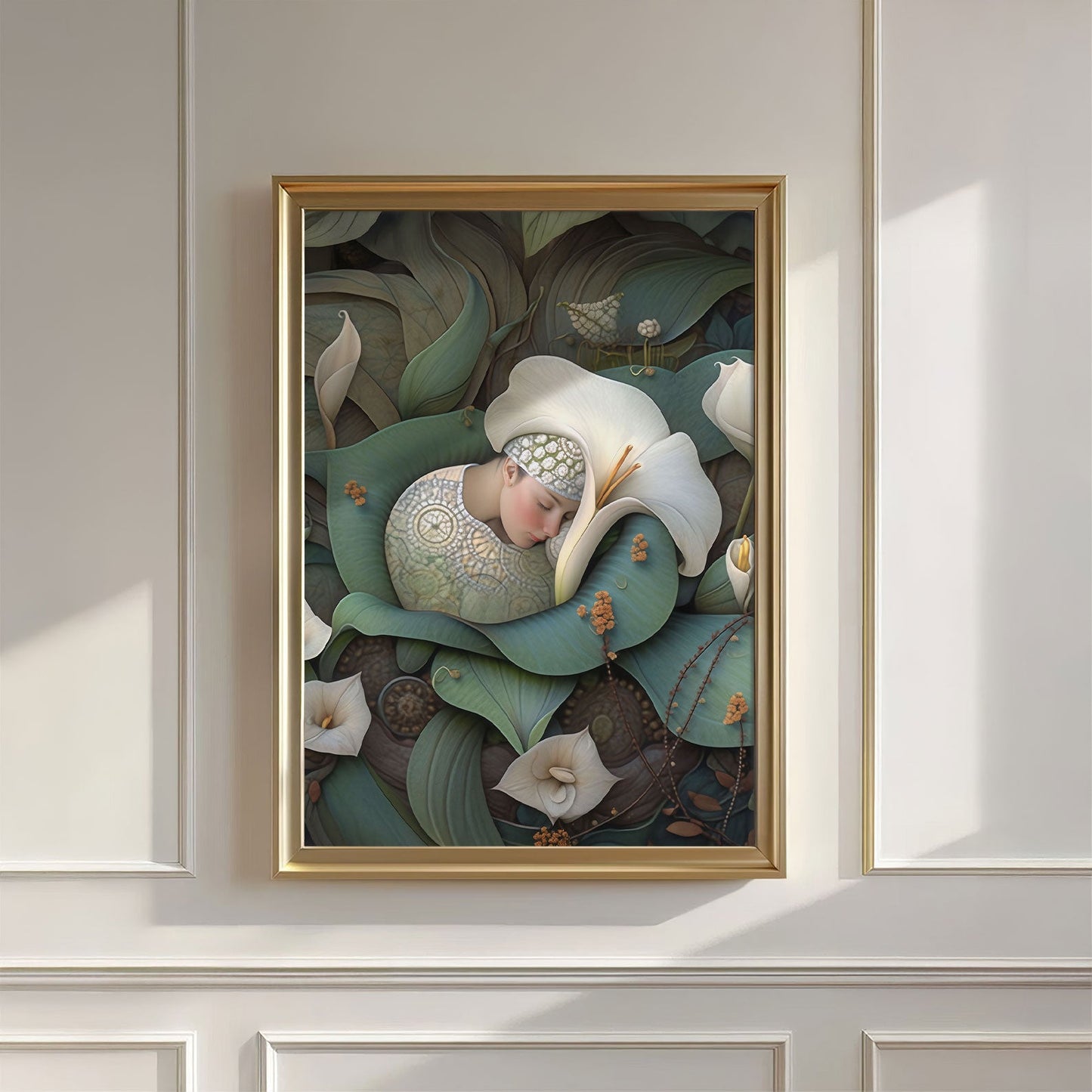 Dreaming Forest Nymph In Floral Bloom II, Wall Art, Vertical