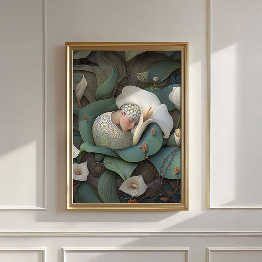 Dreaming Forest Nymph In Floral Bloom II, Wall Art, Vertical