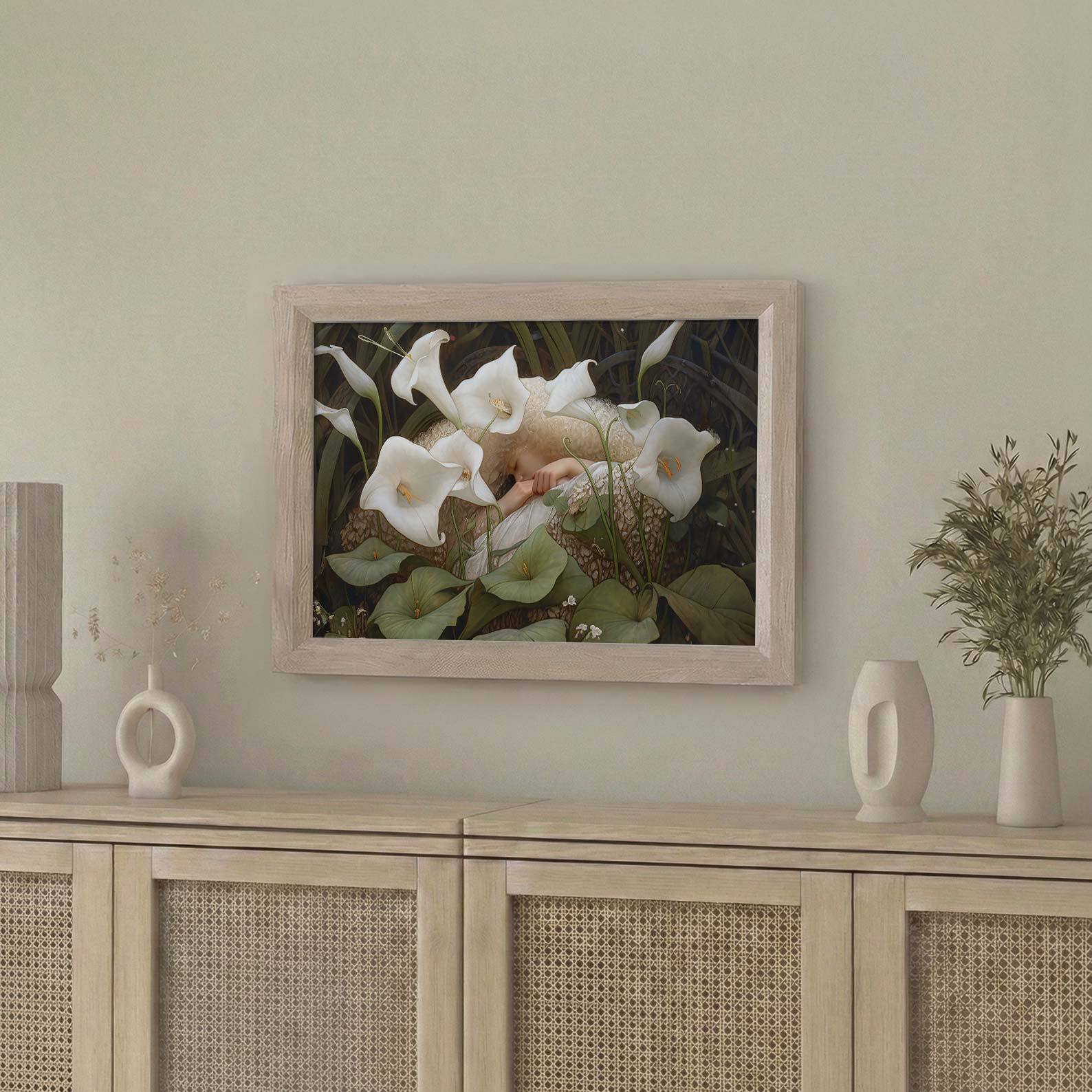 Framed Wall Art Of Dreaming Forest Nymph In Floral Bloom III, Horizontal