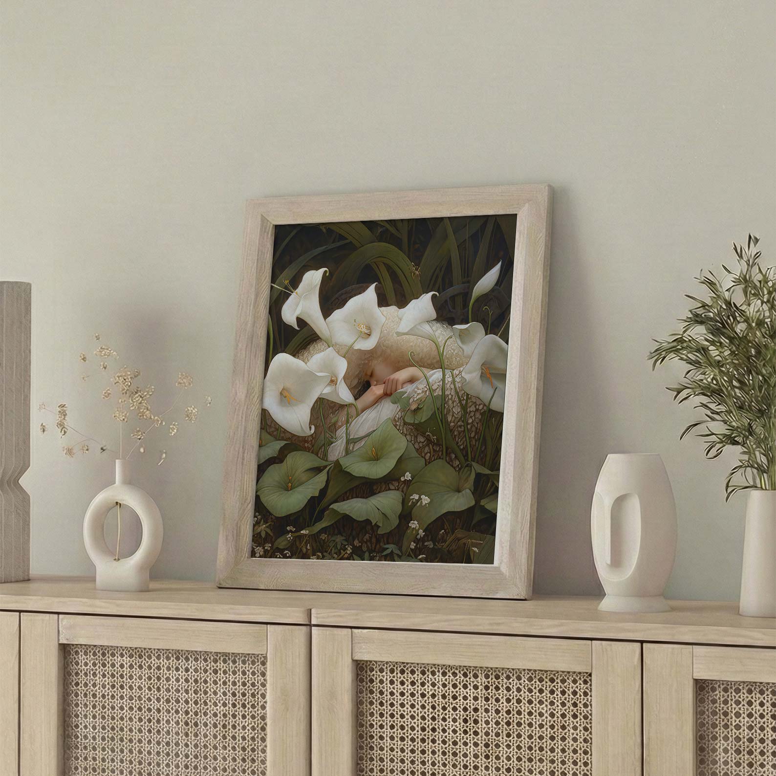 Framed Wall Art Of Dreaming Forest Nymph In Floral Bloom III, Vertical