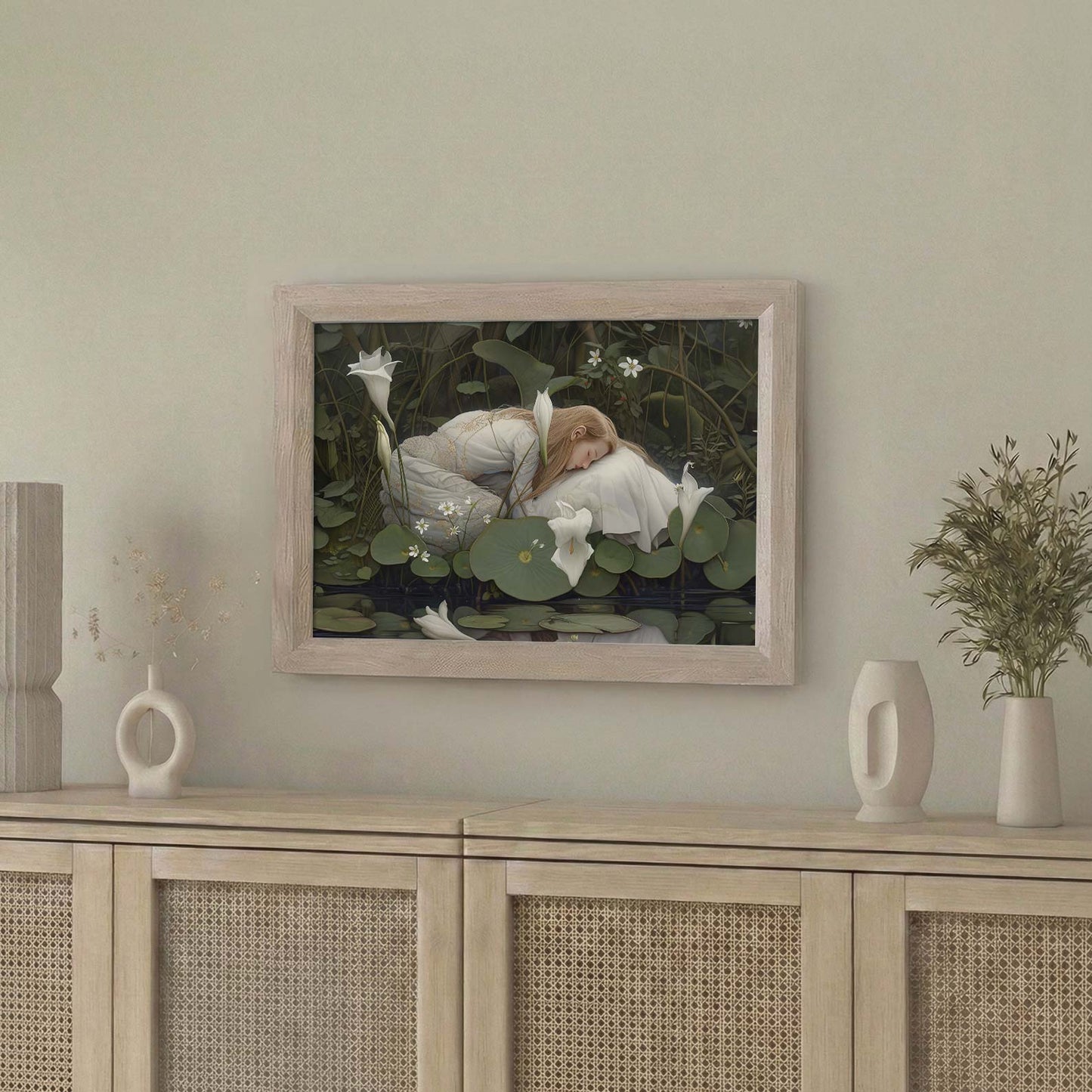 Framed Wall Art Of Dreaming Forest Nymph In Floral Bloom IV, Horizontal