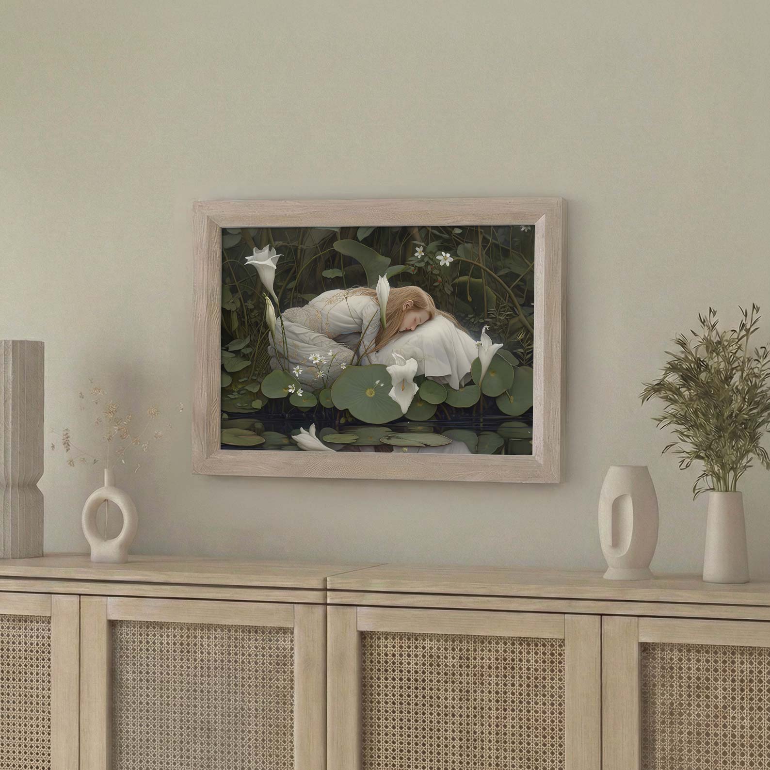 Framed Wall Art Of Dreaming Forest Nymph In Floral Bloom IV, Horizontal