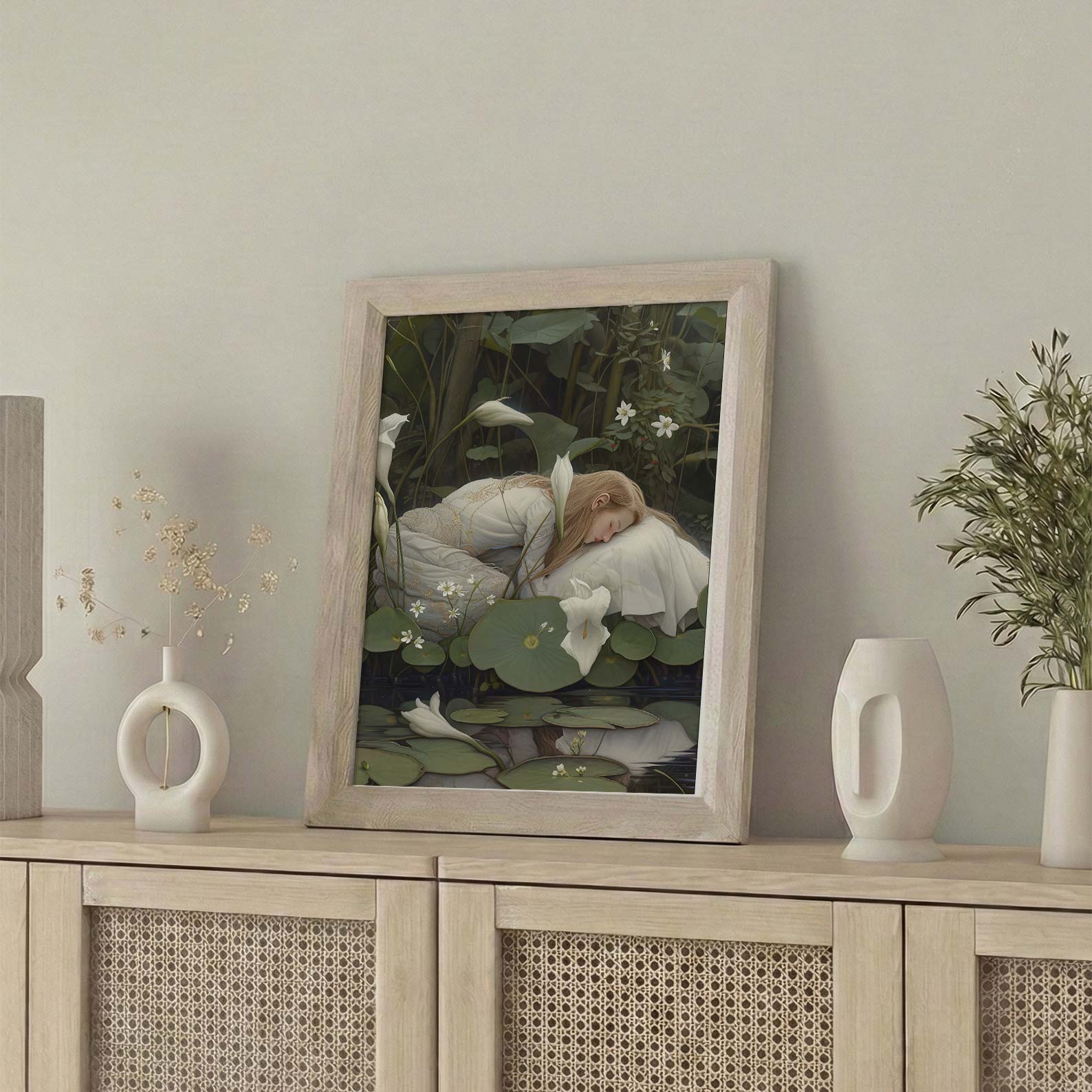 Framed Wall Art Of Dreaming Forest Nymph In Floral Bloom IV, Vertical