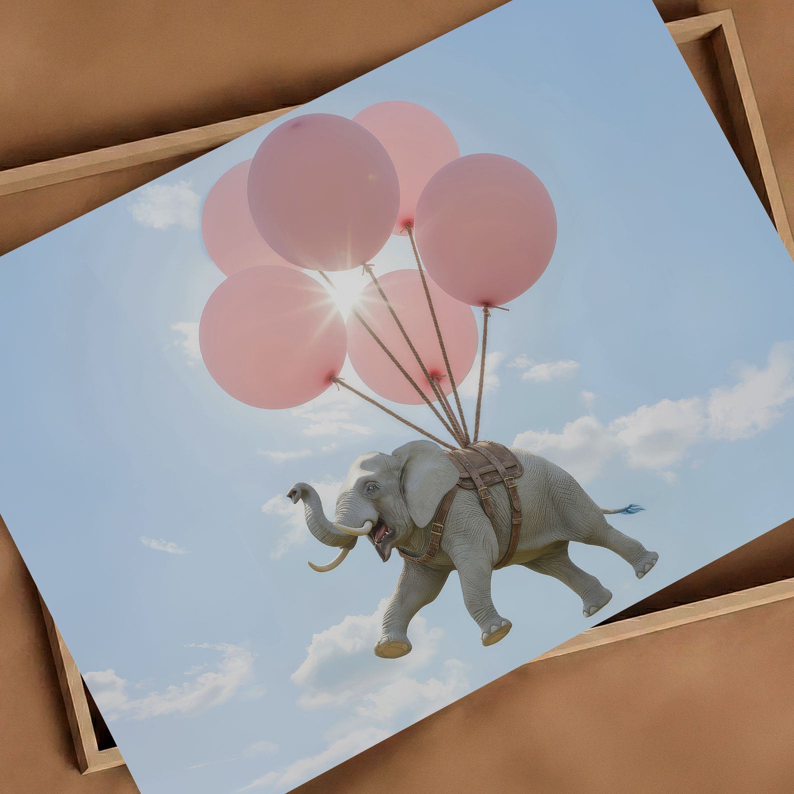 Elephant Flight, Horizontal, Art Print